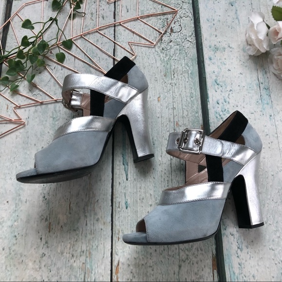 Miu Miu 38.5 Mary Jane pump heels silver grey leather suede buckle luxury Italy - Picture 4 of 9